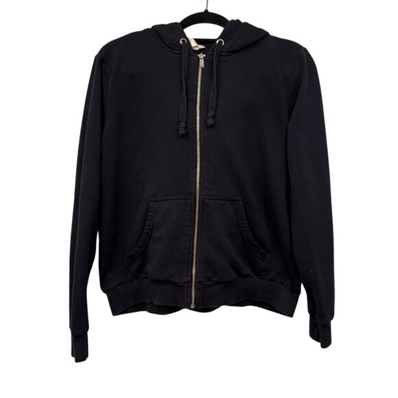 H&M Basics Full Zip Hooded Sweatshirt Womens Medium Navy Blue Minimalist Classic - Picture 1 of 6